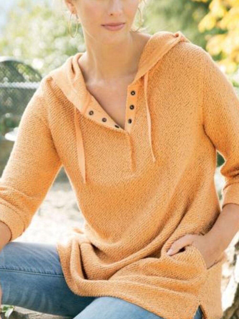 Soft Surroundings Cozumel Bouclé Henley Hoodie Tunic – 2X